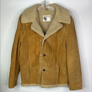 Vintage Silton Tan Sherpa Lined Cowhide Leather Jacket Size 38